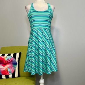 Tehama Green Blue Striped Athletic Racerback Tank Dress